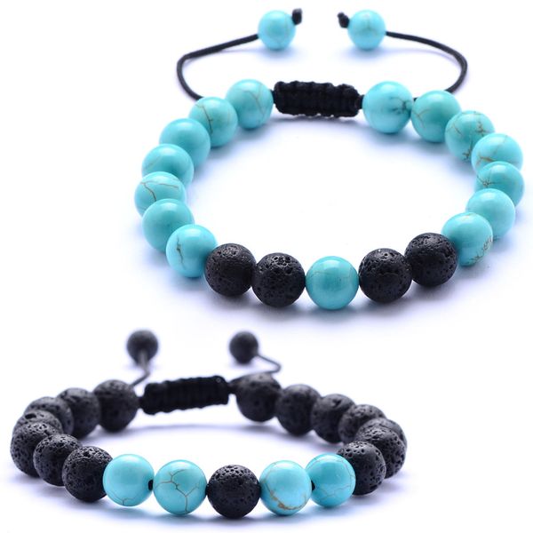 

8mm natural black lava stone turquoise woven bracelet vaolcano stone aromatherapy essential oil diffuser bracelet for women yoga jewelry, Golden;silver