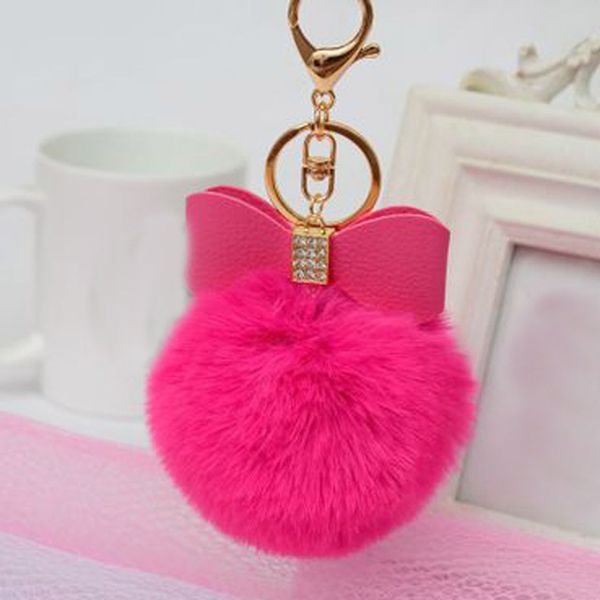 Moda Feminina Pele De Coelho Bola De Cabelo Arco De Cristal Strass Bola Pom Charme Chaveiro Carro Bolsa Chave Pingente de Anel