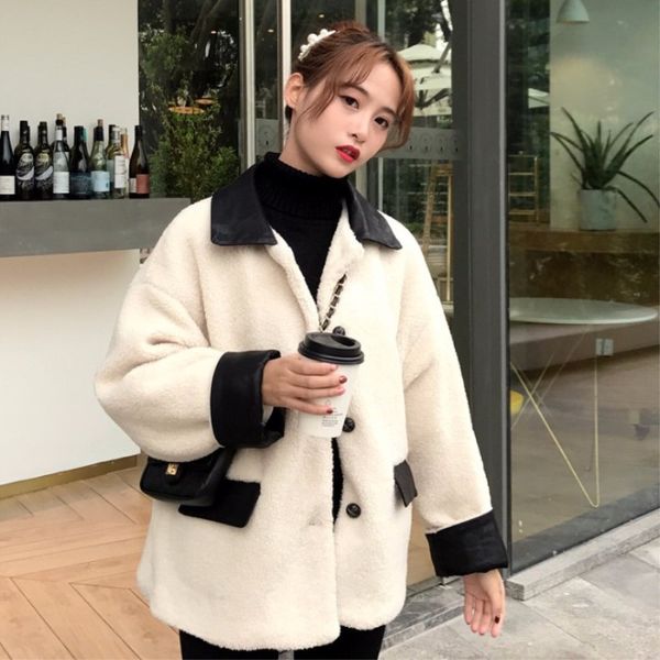 

women's autumn and winter new fashion wild stitching coat loose casual thick wool women's, Black