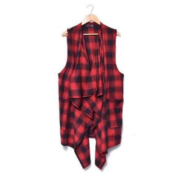 

irregular plaid vest shirt cardigan men sleeveless waistcoat fashion hip hop open stitch shirts with pockets summer streetwear, Black;white