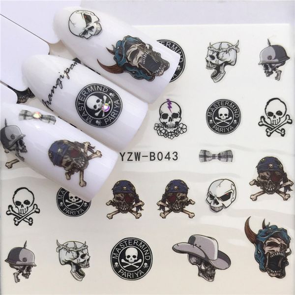 

1 pcs skull nail water transfer decals nail art sticker black flowers watermark adhesive sliders wraps decoration manicure