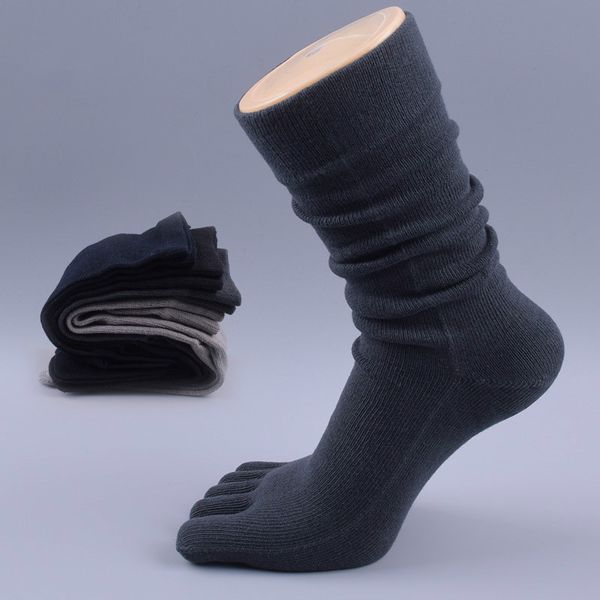 

5 pairs brand men 's business dress five finger toe socks high ankle cotton long sox sokken, Black