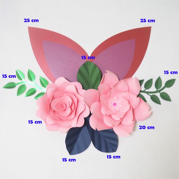 

diy giant paper flowers artificial rose fleurs artificielles backdrop 2pcs+ 5 leave + 2 ears wedding nursery decor with video