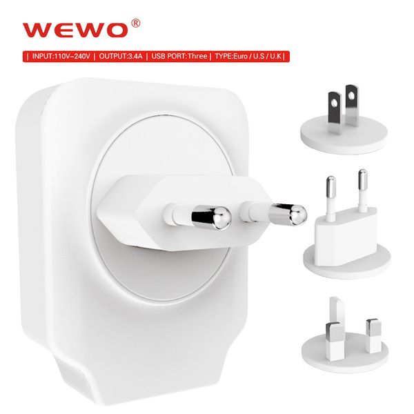 

original wewo cellphone chargers 5v3.4a speed eu europe us uk standard usb plug power wall charger for iphone 3 ports charger