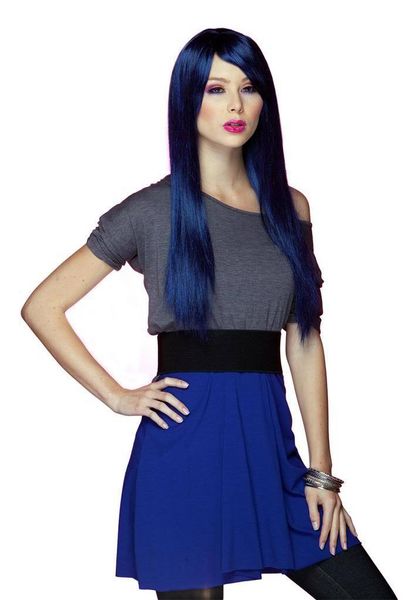 

elegant fashion hair womens dark blue long cos wigs hair, Black;brown