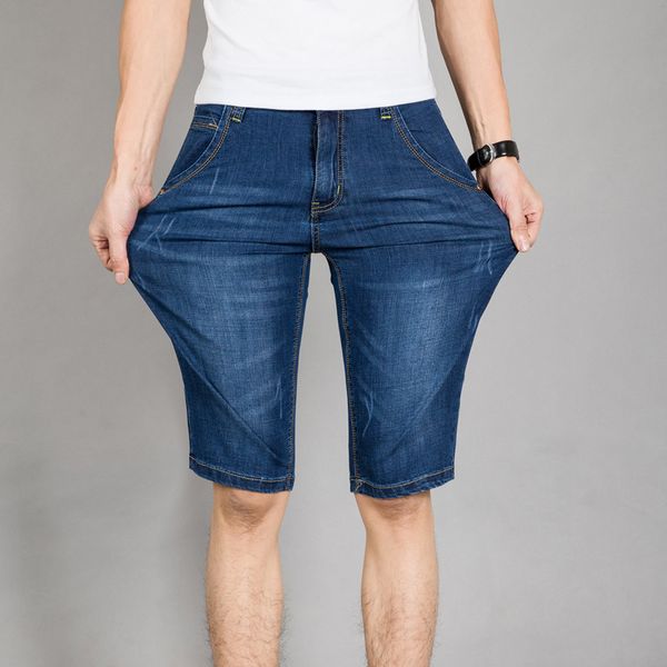 

brand clothing elastic men's jeans pants men's straight blue denim shorts jeans men