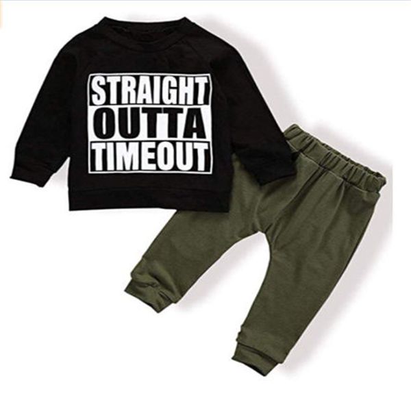 

straight outta timeout newborn kids baby boys t-shirt pants leggings outfits autumnset clothes tracksuit 0-4y, White