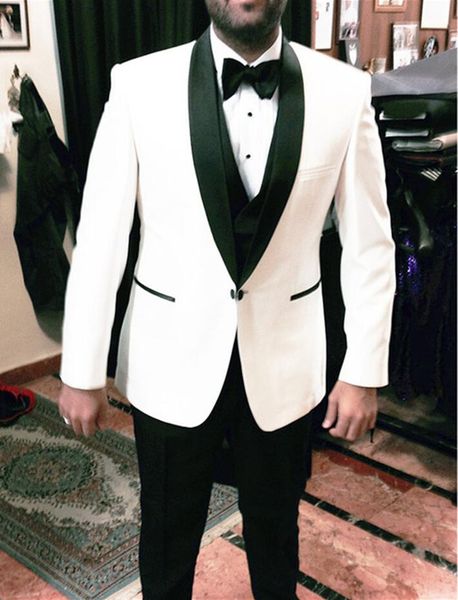 

men's suits blazers white wedding groom tuxedos black shawl lapel three piece custom made men suit new arrival (jacket+vest+pants), White;black