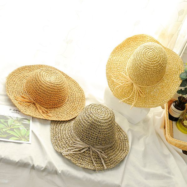 

2018 handmade straw hat strap along the beach hat ladies retro dome beach holiday, Blue;gray