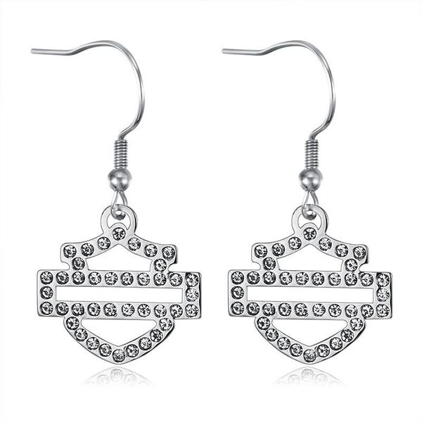 

2pairs/lot new arrival clean crystal biker style earrings 316l stainless steel fashion jewelry polishing motorbiker earrings, Silver