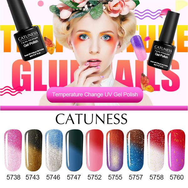 

catuness design everything for manicure nail gel thermal chameleon temperature change glue long-lasting glitter gel nail polish, Red;pink