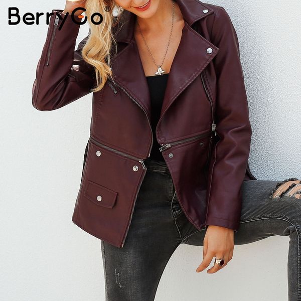 

berrygo wine красный мото куртка из искусственной кожи женщин pu молния ремень мотоциклетные куртки пальто 2018 зимнее пальто панк куртка же, Black