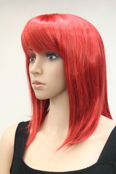 

super fashion medium dark red short women ladies daily full wig, Black;brown