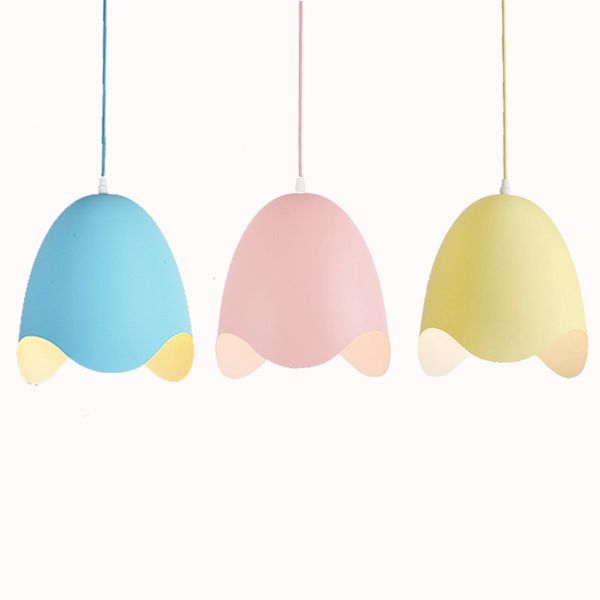 

modern simple aluminum egg shell pendant lights colorful macaron droplight pink blue yellow lovey color kids room bedroom restaurant light