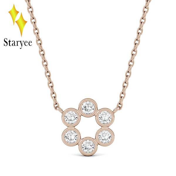 

genuine 14k solid rose gold moissanite bezel set circle necklace pendant with 14k gold chain for women in fine jewelry, Silver