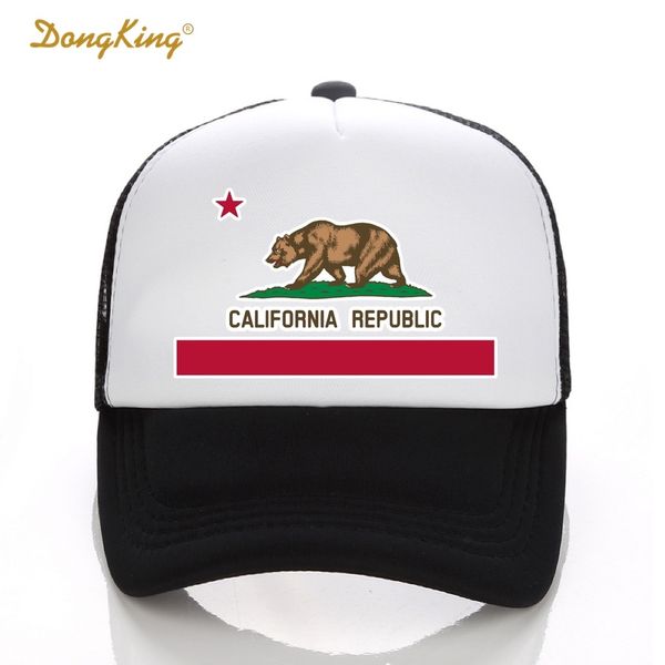 DongKing Moda Chapéu Da Camionista Califórnia Bandeira Snapback Boné de Malha Retro California Love Vintage Califórnia República Urso Top D18110601