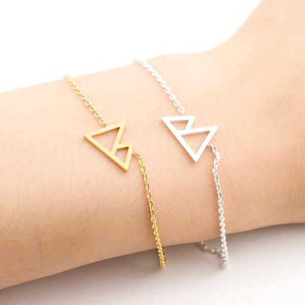 

delicate double triangle bracelets for women gifts daimty jewelry stainless steel gold color mountain bracelet femme bijoux, Black