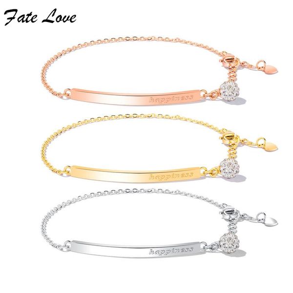

fate love stainless steel bracelet bracelet for women customize logo engrave name bangles with stone femme gift for friends, Black
