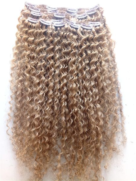 20inch Brazilian Virgem Humana Remy Kinky Curly Curly Weat Natural Tece escura Loira Luz Brown 270 # Dupla clipe desenhado em extensões