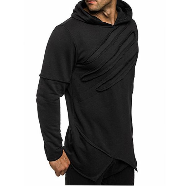

new autumn new fashion men's long black hoodies sweatshirts pure color zip irregular hip hop high street wear boys hoodie sale