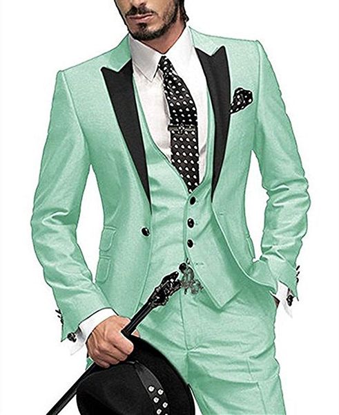 

Модной Mint Green Men костюмы Groom Tuxedos One Button Blazer Slim Fit 3 шт островерхого отворот Формально