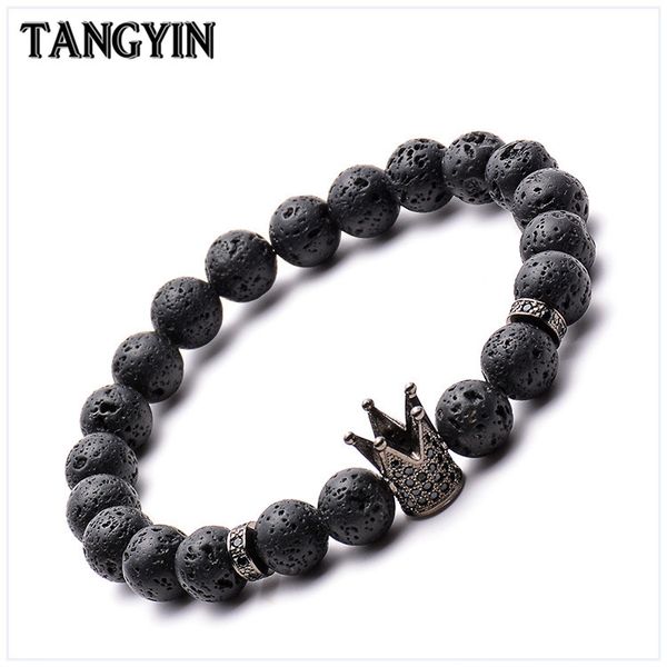 

2018 trend nature stone beads pave cz imperial crown charm beaded bracelets for men and women bracelet jewelry pulseira hombres, Golden;silver