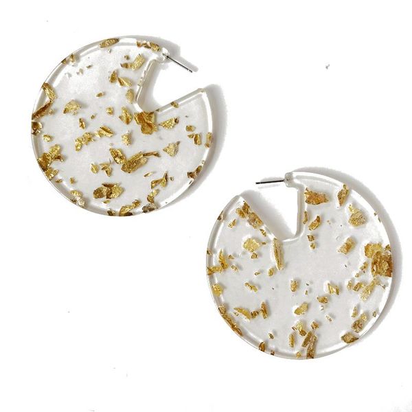 

new sweet elegant gold silver glitter round geometric resin lightweight exaggerated popular stud earring, Golden;silver