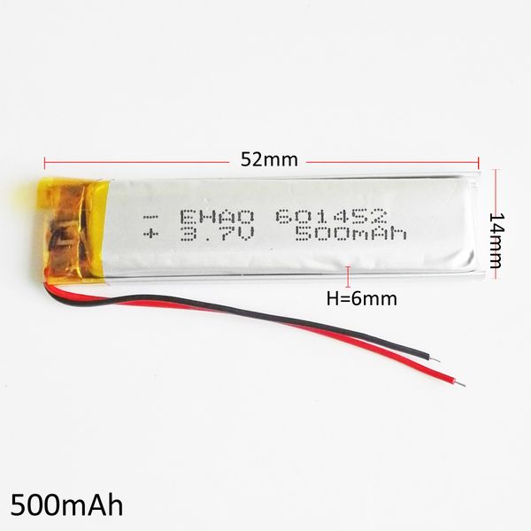 Großhandel 3,7 V 500 mAh Lithium-Polymer-LiPo-Akkuzellen 601452 Li-Po-Li-Ionen-Leistung für MP3-GPS-Handy-Kopfhörer-Recorder