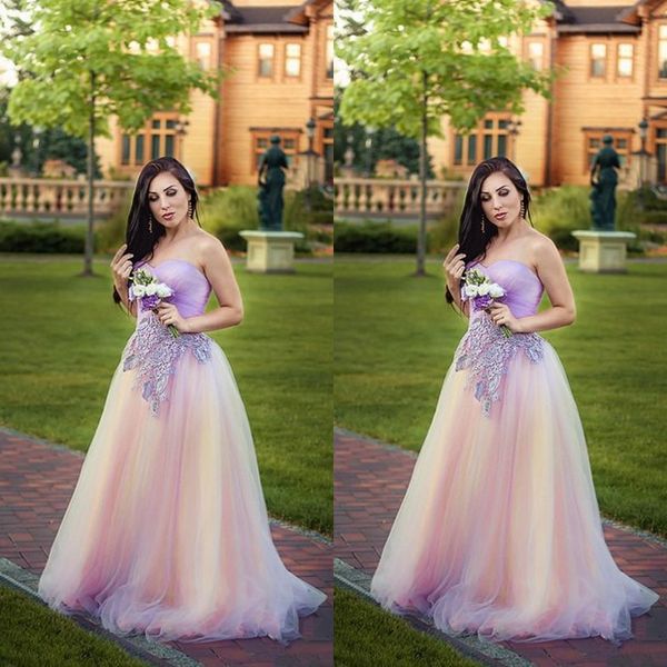 2019 Plus Size Colorido Vestidos de Baile Querida Sem Mangas Blush Rosa Lavanda Lilás Colorido Tule Vestidos de Noite Rendas Apliques Feitos Sob Encomenda