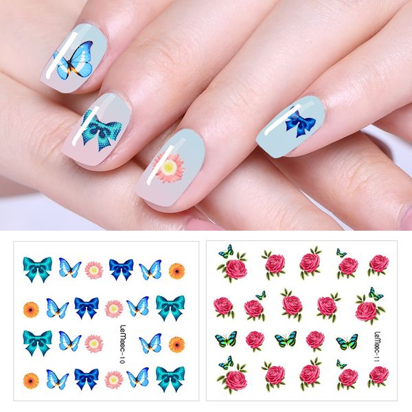 

lemooc 1 sheet water decal nail stickers flower series transfer sticker nail art decoration for manicure watermark 24 patterns, Black