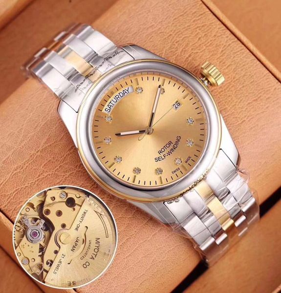 

2 style latest luxury t-56003 men's watch 40mm diamond dial 8205 movement mechanical automatic steel /18 k gold watch, no box, Slivery;brown