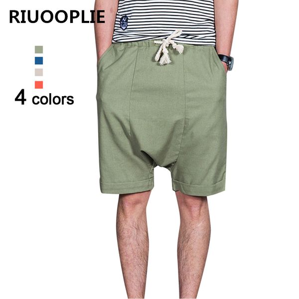 

riuooplie men fashion cotton haren middle pants elastic waist tether beach shorts, White;black