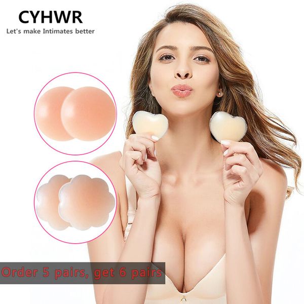 

cyhwr silicone breast nipple cover bra pasties pad push up strapless women's breast petals 1pair, Black;white