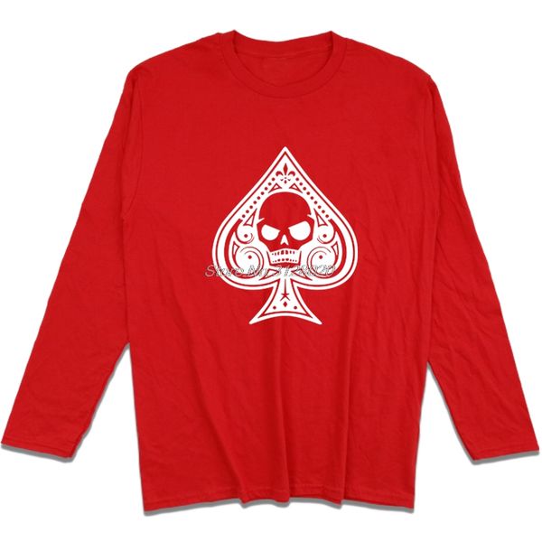 

new men's ace of spades t shirt casual long sleeve t-shirts brand clothing hip hop cool skull printed tees harajuku, White;black