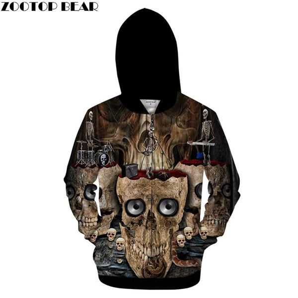 

rock 3d zip hoodie men skull hoody zipper sweatshirt groot tracksuit funny jacket pullover jacket streatwear dropship zooear, Black