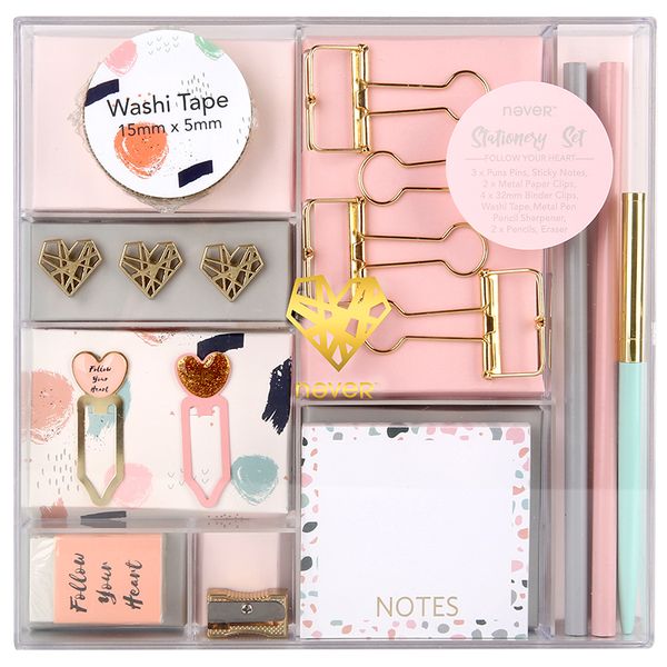

never pink series stationery set paper clip memo pad pencil bookmark business gift supplies office accessories korean stationery