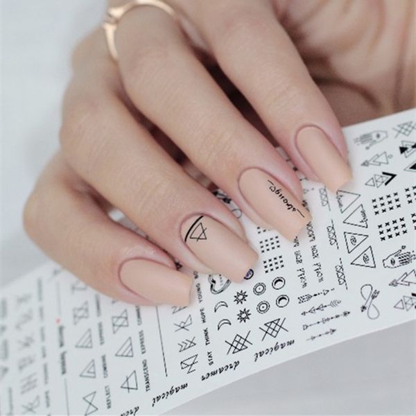 

geometric nail water decals line dreamcacher heart moon pattern manicure transfer stickers tips nail art decoration accessory, Black