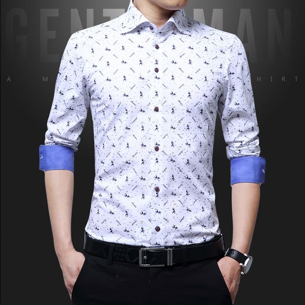 

men casual shirt -5xl spring autumn slim fit man printing long sleeve shirt male business dress shirts camisa social masculina, White;black
