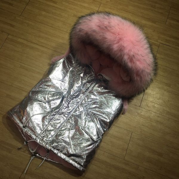 

meifng artifical leather sliver color babypink fake fur lining big collar women casual high street fur vest, Black