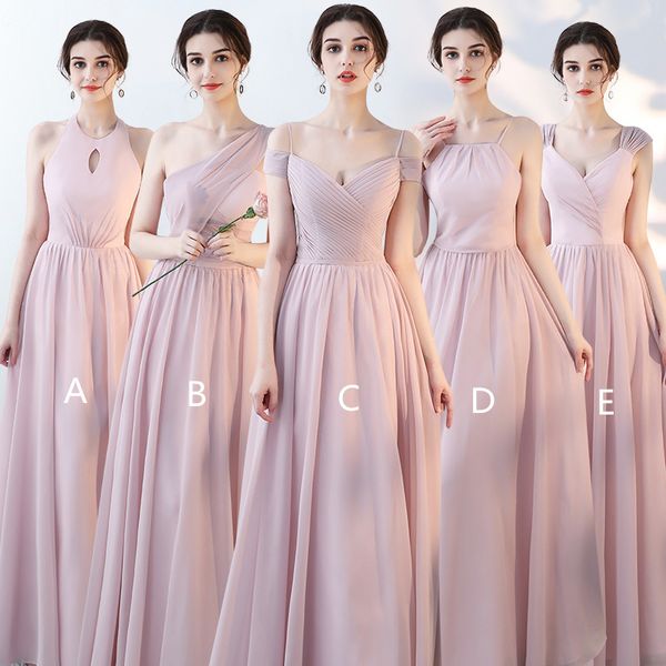 

blush pink chiffon long bridesmaid dresses 2019 new wedding guest dress floor length party gowns elegant, White;pink