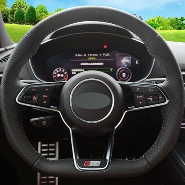 

black genuine leather diy hand-stitched steering wheel cover for audi tt 2017
