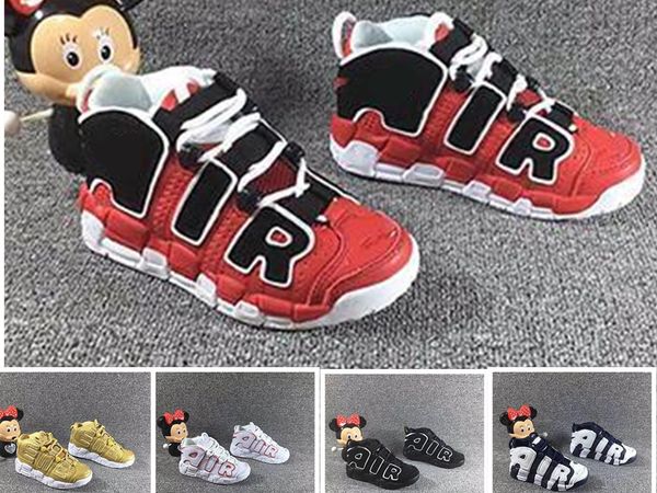 

Оптовая 96 Обувь QS Gold Olympic Red Kids Basketball для 3M Скотти Пиппен быстротемповой Мальчики Девочки подарок Спортивной обуви кроссовок 28-35