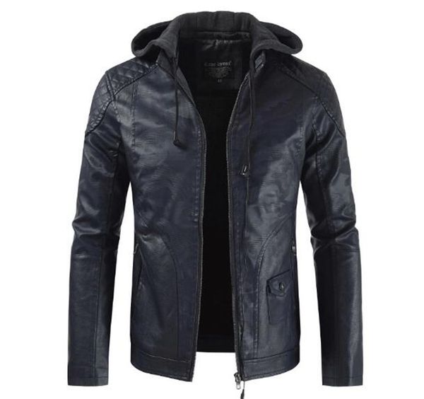 

men's fall and winter fashion korean new style boutique handsome trend personality hooded piece casual leather jacket / m-3xl, Black