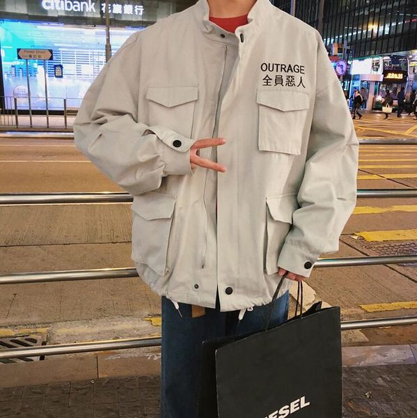 

spring coat men's korean jacket, student jacket, loose man, embroidery, ins, Black;brown