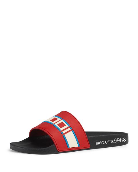 

мода красный слайд сандалии с белым и синим тиснением логотип надписи мужские и ж