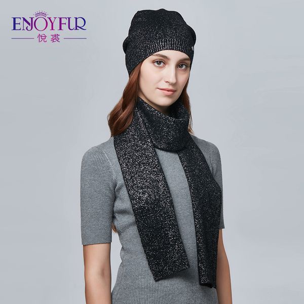 

enjoyfur women winter solid color fashion soft hat and scarf set fur hat female warm cashmere knitted scarves, Blue;gray