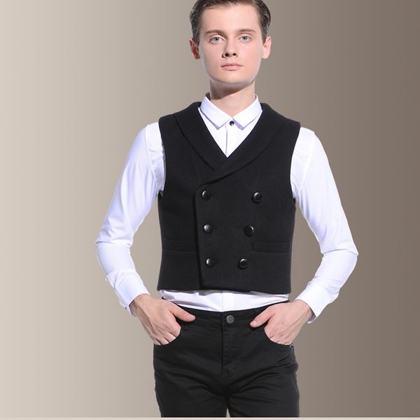 

black gentlement chalecos para hombre men vest gilet uomo double breasted mens vest suit colete masculino waistcoat men 2018, Black;white
