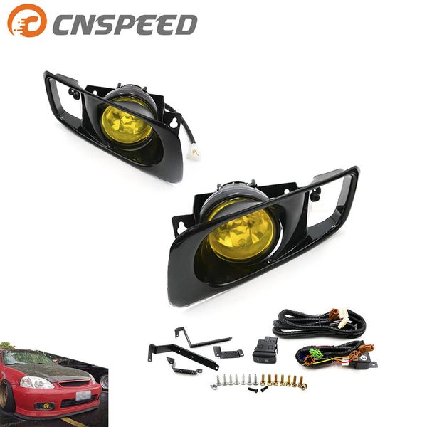 

cnspeed yellow /clear fog light lamp halogen fit 99-00 for civic 2/3/4 dr ek em jdm kit ex dx lx si sir hb hx yc100479