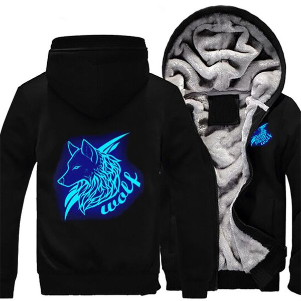 

glowing coats size usa fleece wolf jackets hoodies sweatshirts luminous drop logo men's printed winter thicken men's shipping exld, Black