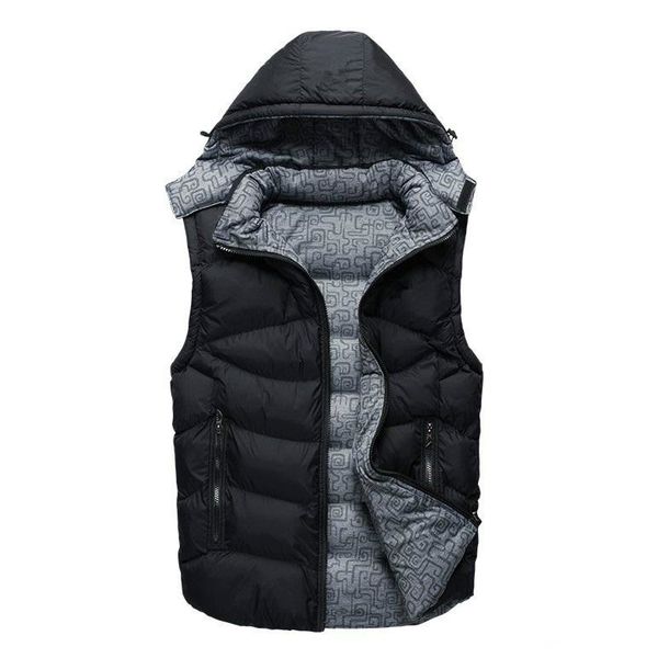

20fw small stripes printing down vest men sleevess winter coat thick outdoor wear down jacket coat homme clothing hat detachable with l-4xl, Black
